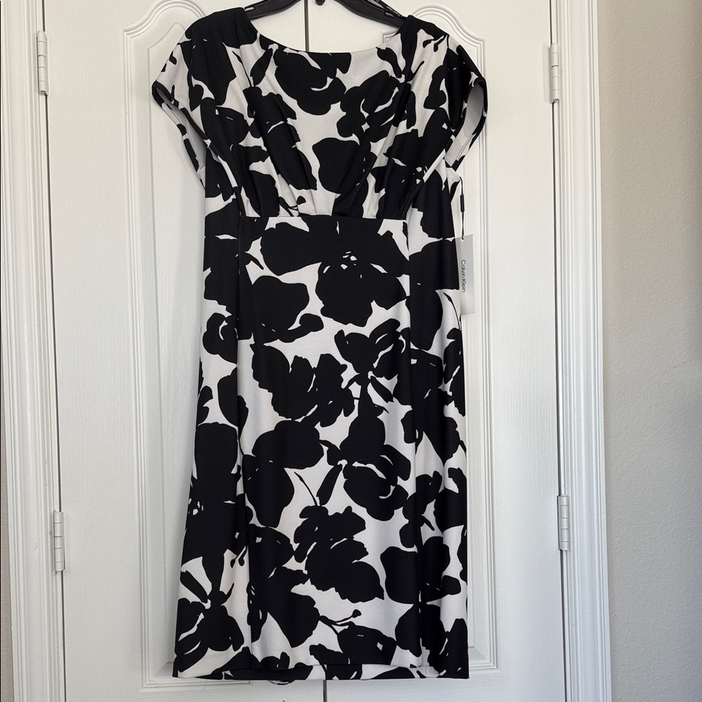Calvin Klein Black and White Floral Midi Dress